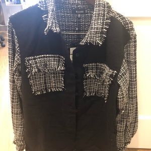 Misguided TWEED MIX DENIM SHIRT